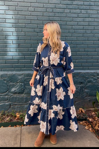 Entro Belted Floral Midi Dress