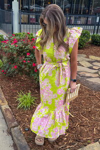 Entro Green and Pink Floral Maxi Dress Little Rock
