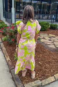 Entro Green and Pink Floral Maxi Dress Back