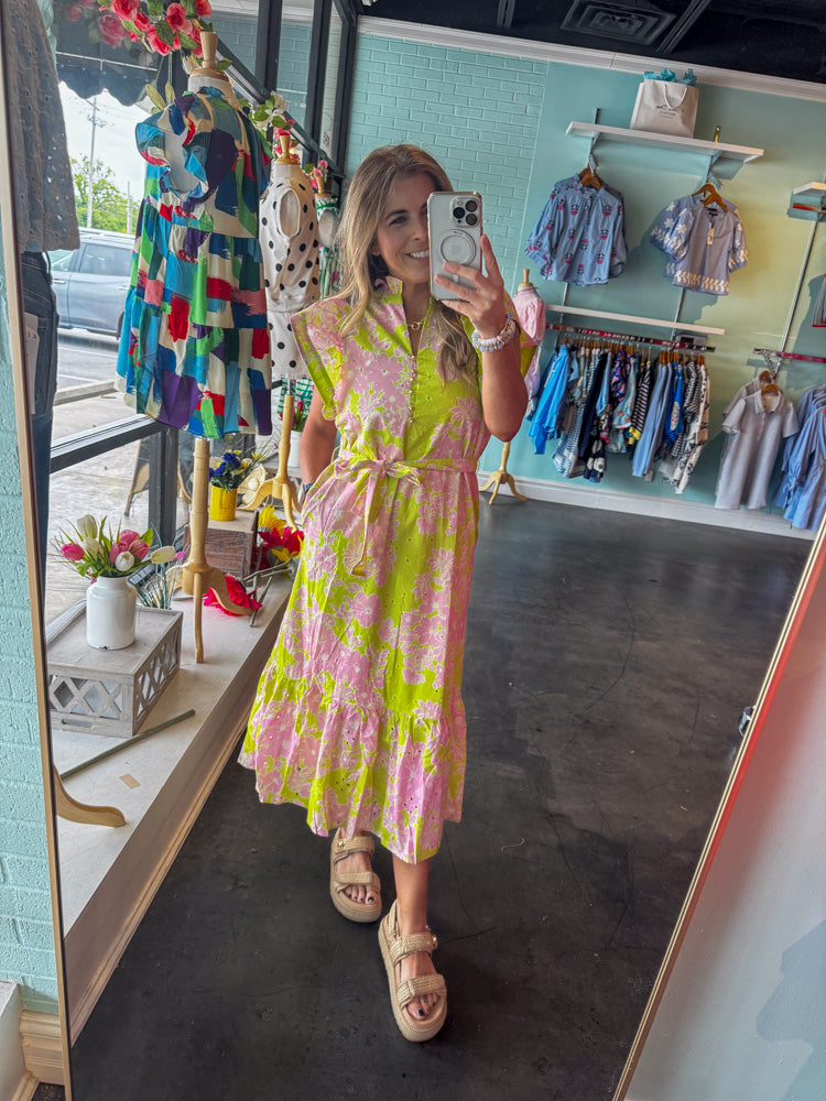 Entro Green and Pink Floral Maxi Dress SImply Dixie