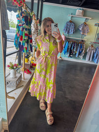 Entro Green and Pink Floral Maxi Dress SImply Dixie
