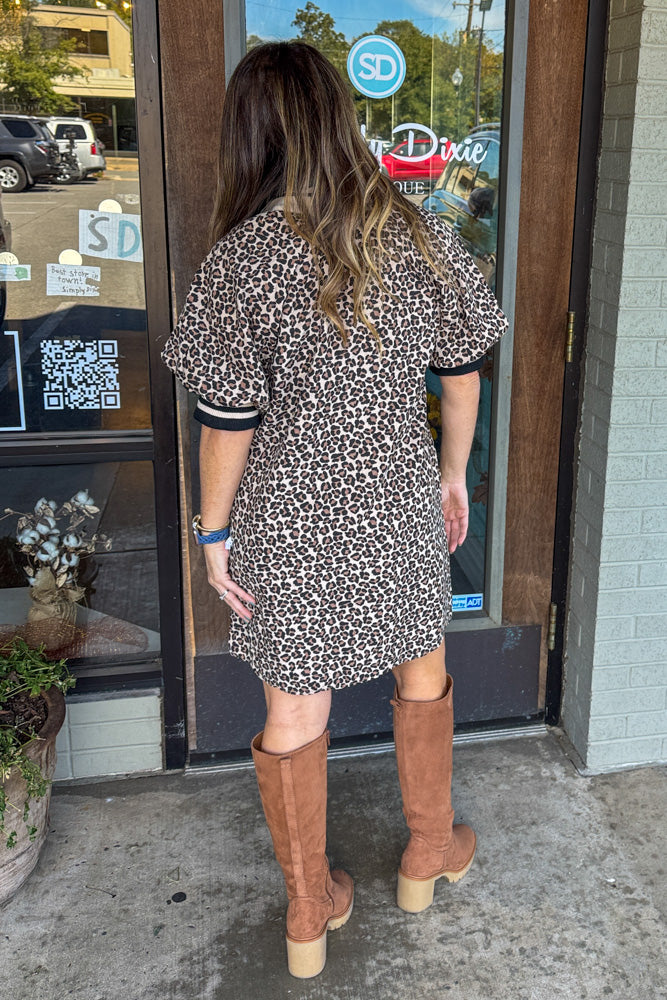 Entro Cheetah Print Contrast Collar Dress Back