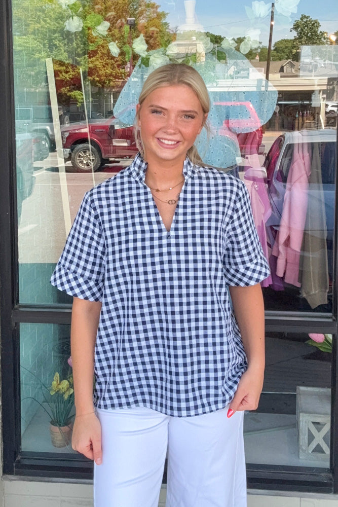 Picnic Perfect Gingham Top-Navy