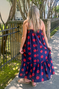 Navy and Red Polka Dot Maxi Dress back