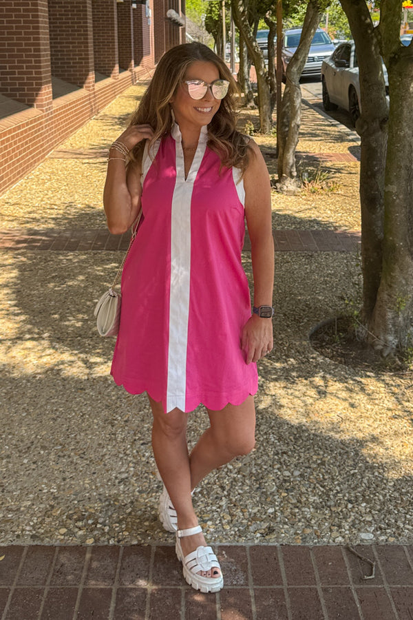 Entro Pink Sleeveless mini dress with white trim Full Shot