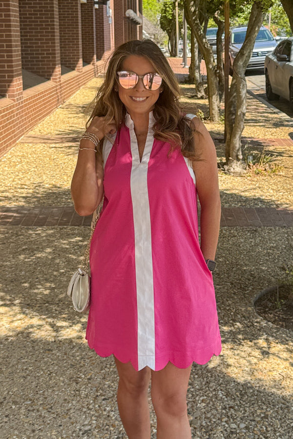 Entro Pink Sleeveless mini dress with white trim