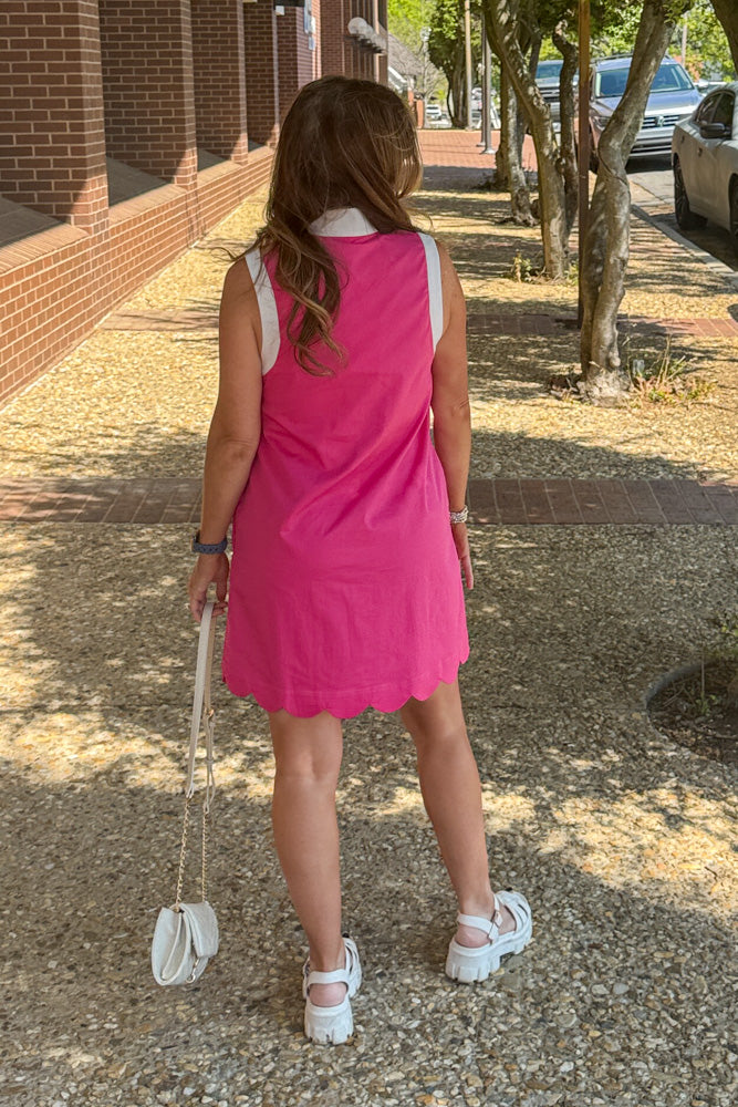 Entro Pink Sleeveless mini dress with white trim Back