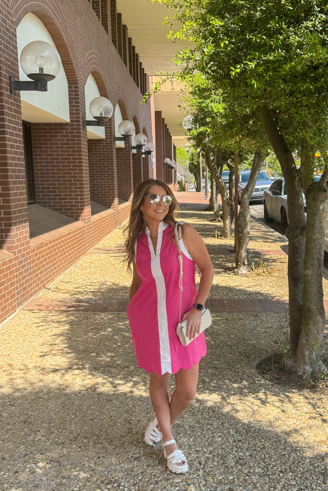 Entro Pink Sleeveless mini dress with white trim Insta pic