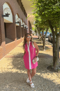 Entro Pink Sleeveless mini dress with white trim Insta pic