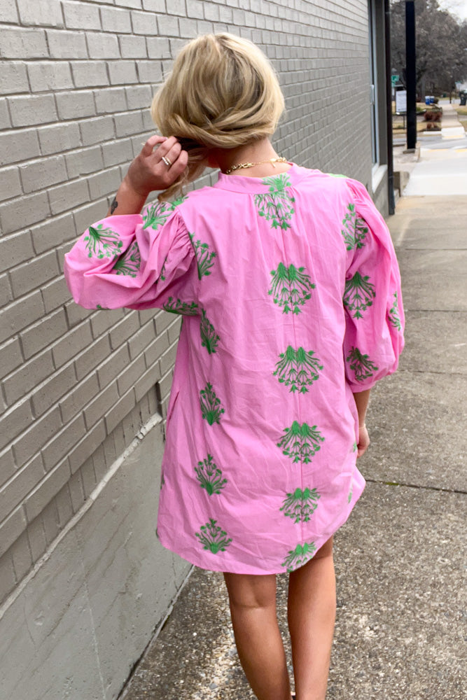 Entro Pink Embroidered Shift Dress Back