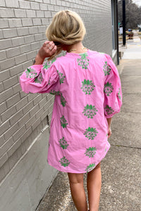 Entro Pink Embroidered Shift Dress Back