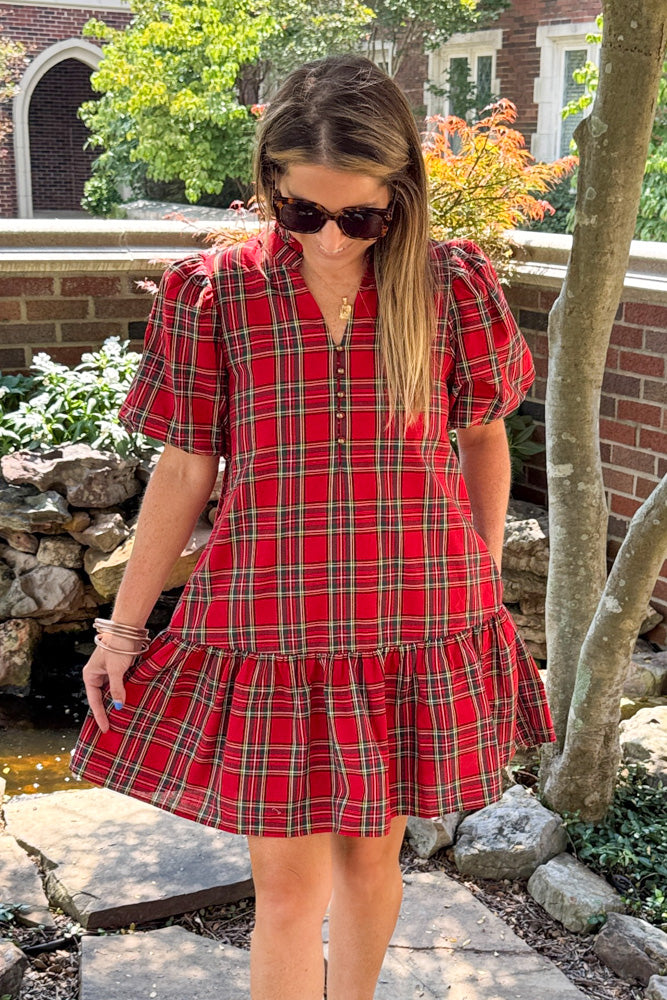 Red Plaid Entro Drop Waist Dress Close