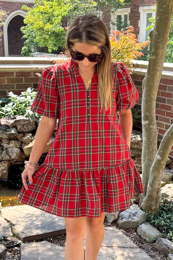 Red Plaid Entro Drop Waist Dress Close