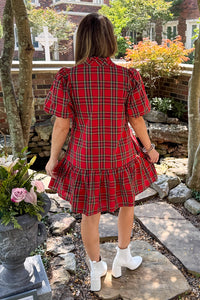 Red Plaid Entro Drop Waist Dress Back