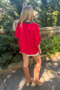 Entro Red Top with plaid trim back