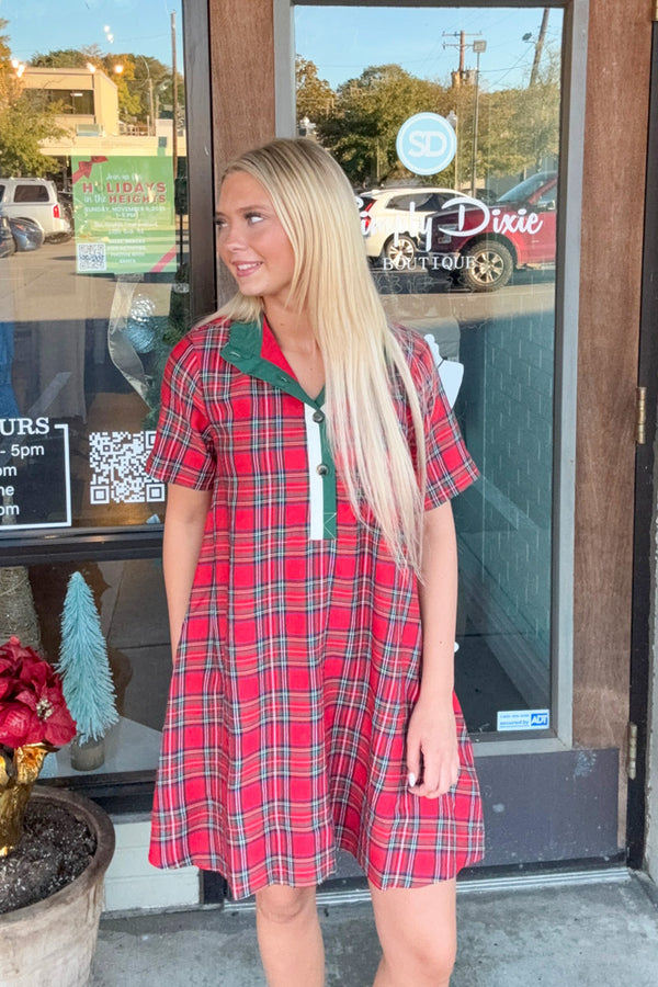 Entro Red PLaid Christmas Dress with buttons
