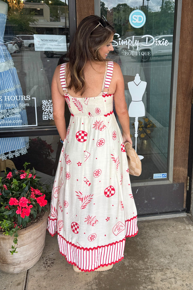 Entro Cream Midi Dress with Red Accents–Simply Dixie Boutique