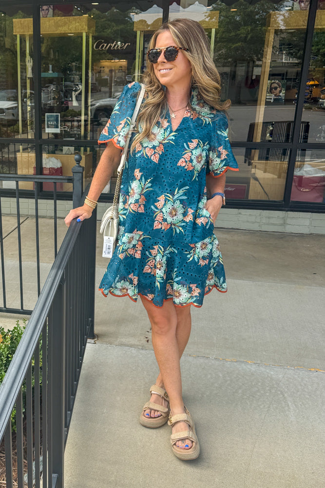 Garden Strolls Dress-Teal
