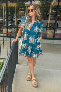 Garden Strolls Dress-Teal