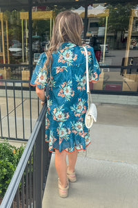 Garden Strolls Dress-Teal