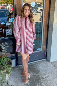 Entro Burgundy Vertical Striped Dress