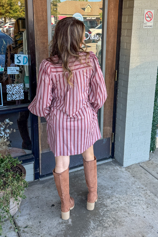 Entro Burgundy Vertical Striped Dress Back
