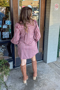 Entro Burgundy Vertical Striped Dress Back