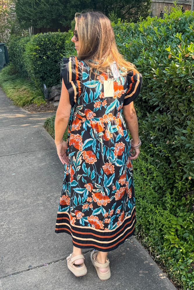 Entro Fall Floral Midi Dress Back