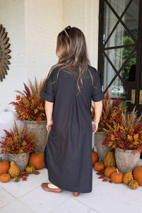 Entro Black Maxi Dress Gold Buttons Back