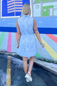 Uptown Blooms Sleeveless Belted Dress-Light Blue - Simply Dixie Boutique