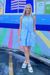 Entro Light Blue Laser Cut Floral Dress