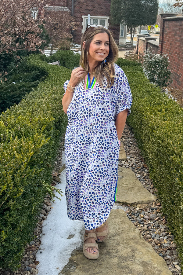 Entro Blue Animal Print Dolman Sleeve Dress