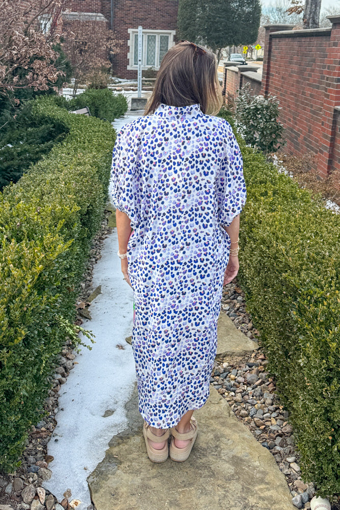 Entro Blue Animal Print Dolman Sleeve Dress back