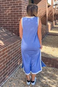 Entro Blue Scuba Midi Dress With White Trim Back