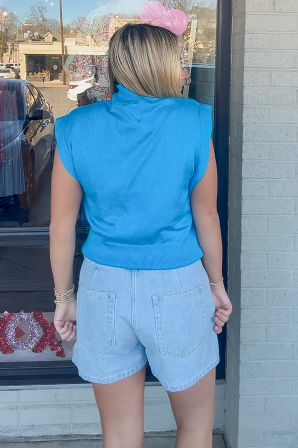 Entro Bright Blue Sleeveless Sweater Back