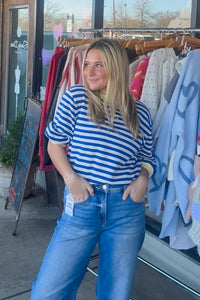 Entro Blue and White Striped Top with Yellow Trim | Simply Dixie