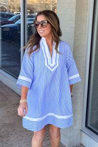Entro Light Blue Striped Dress with White Collar Simply Dixie