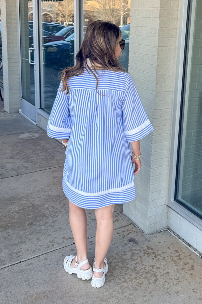 Entro Light Blue Striped Dress with White Collar Back