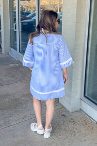 Entro Light Blue Striped Dress with White Collar Back