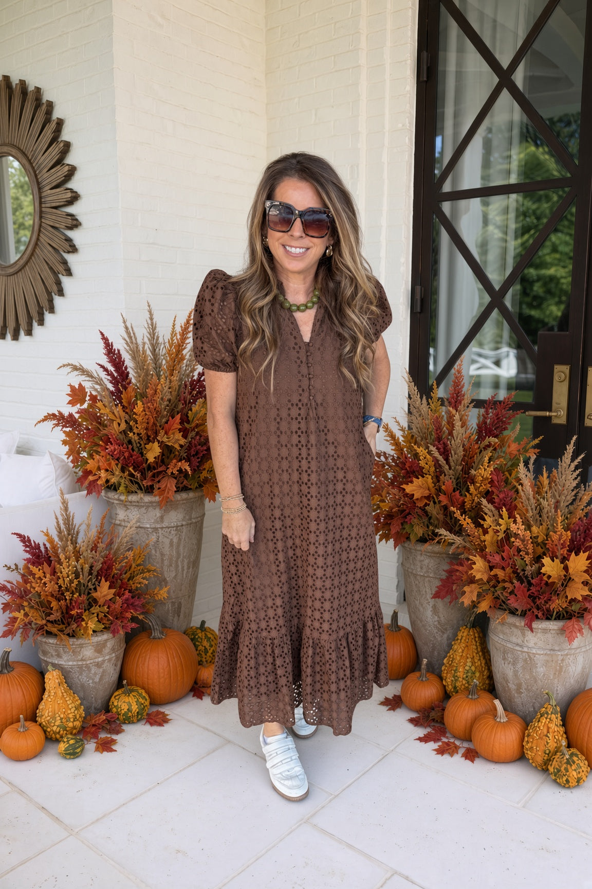 Entro Brown Eyelet Maxi Dress
