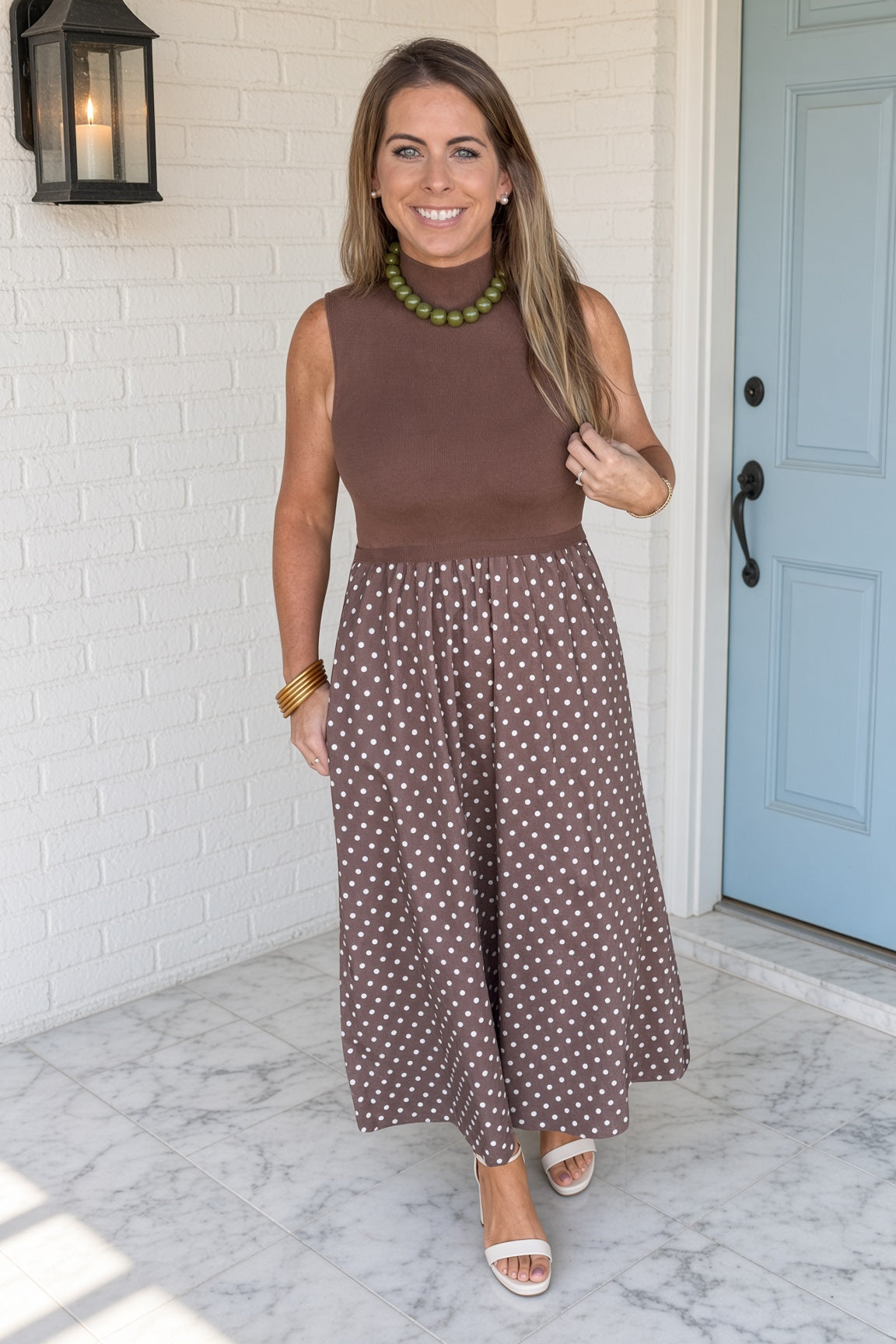 Entro Brown Polka Dot Maxi Dress