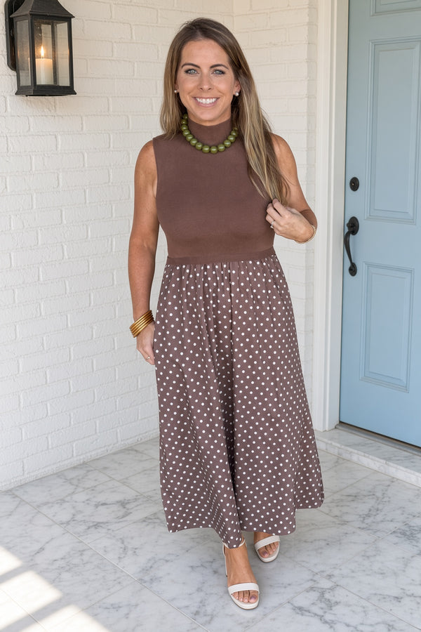 Entro Brown Polka Dot Maxi Dress