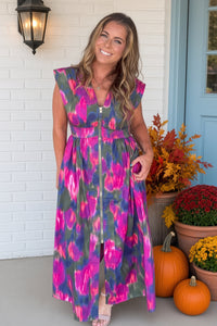 Entro Clothing Watercolor Zip Front Midi Dress