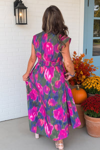 Entro Clothing Watercolor Zip Front Midi Dress Back