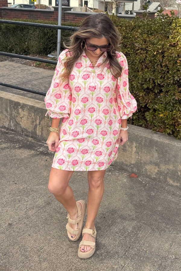 Entro Coral Floral Shift Dress