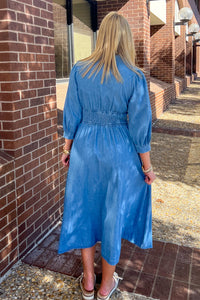 Denim Dreams 3/4 Midi Dress-Denim - Simply Dixie Boutique