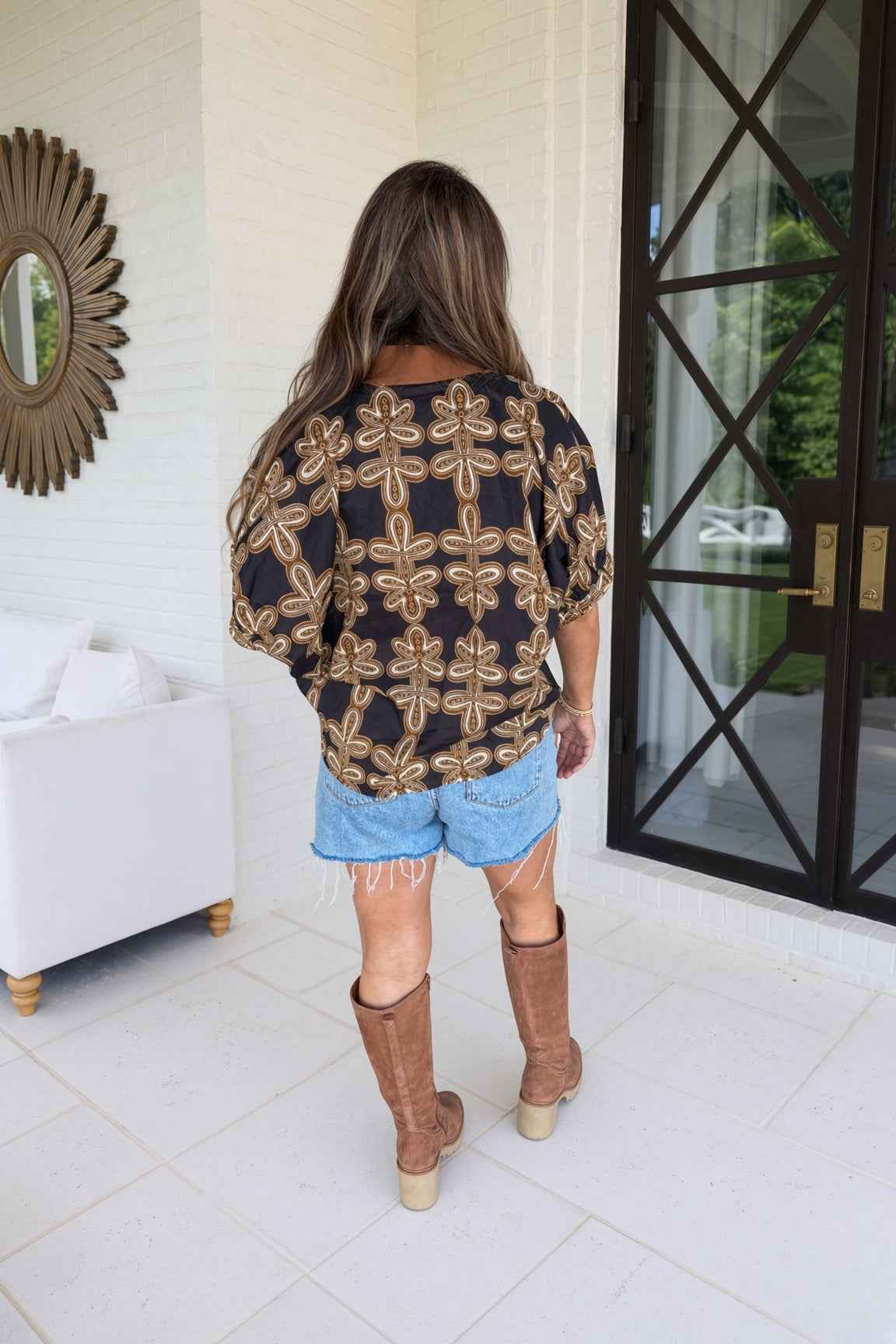 Entro Dolman Sleeve Top Black And Tan Back
