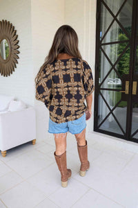 Entro Dolman Sleeve Top Black And Tan Back