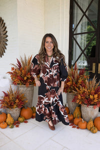 Entro Fall Floral Maxi Dress Black and Brown