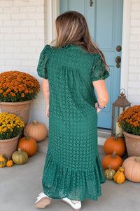 Entro Forest Green Eyelet Dress Back